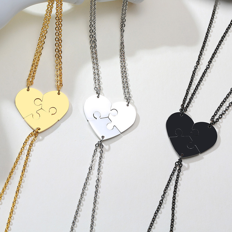 Jewelry Fashion Stainless Steel Heart Puzzle Laser DIY Friendship Pendant