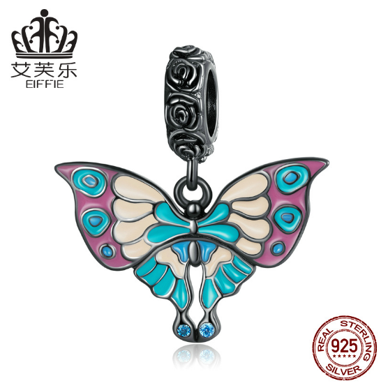 Avelle DIY Beaded Bracelet Accessories S925 Sterling Silver Charm Cross Black Gold Art Butterfly Pendant SCC2240