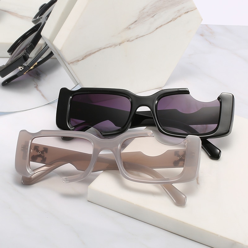 New Fashion Rectangle Sunglasses Women Men Brand Designer Distinctive Incomplete Style Gradients Lens PC Frame UV400