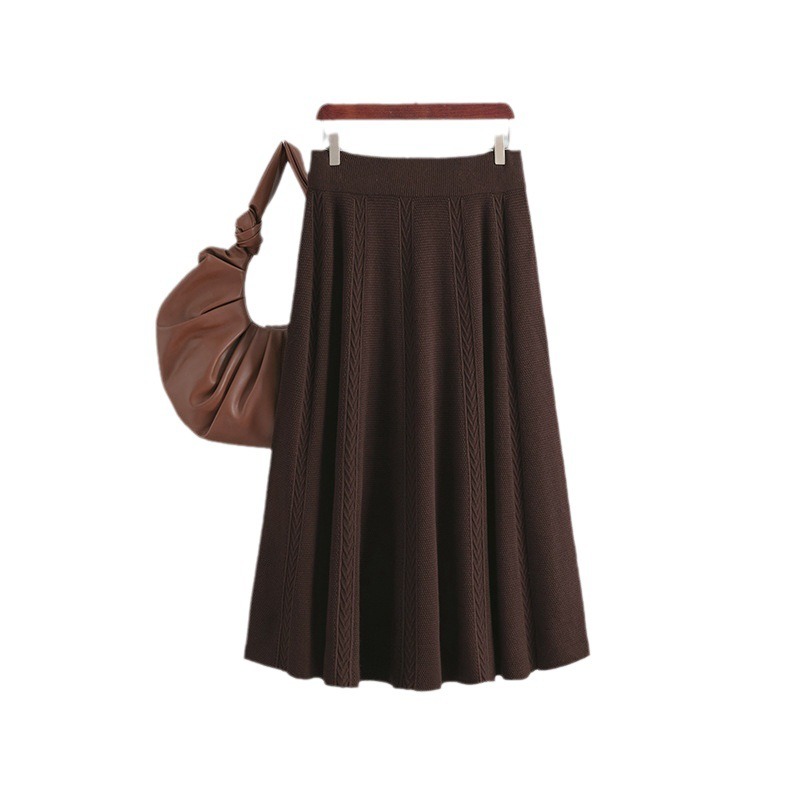 Women Long Sweater Umbrella Skirt Casual Basic Knitted A-line Skirt Female Solid Elegant Skirts