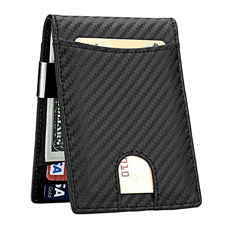 New Leather Dollar Clip Carbon Fiber Wallet Men’s Wallet Leather Wallet for Men