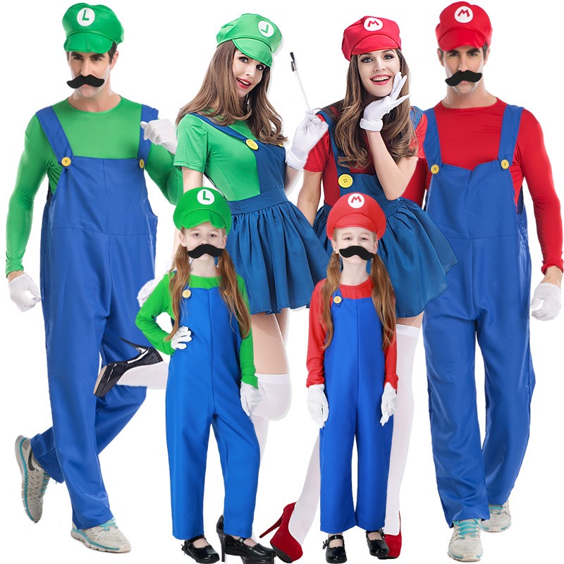 Halloween Mary cosplay game costume group stage performance costume plumber overalls parent-child costume