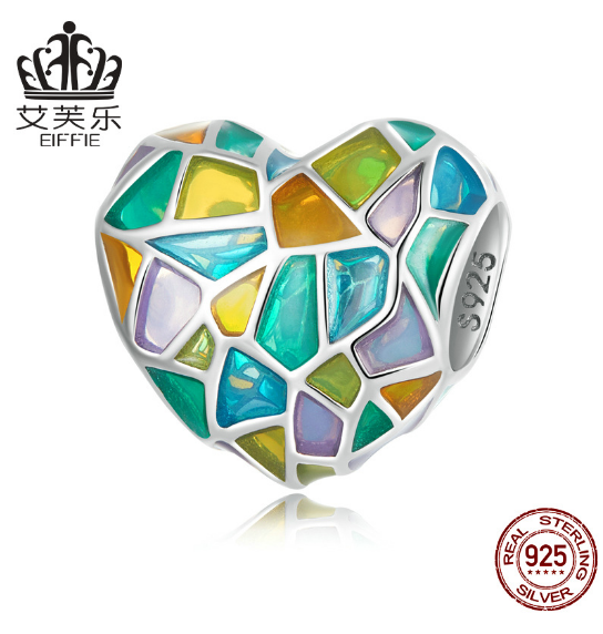 Avelle Sterling Silver s925 Love Color Window Beaded Bracelet Platinum Plated Color Oil Three-dimensional Heart Bead Accessories