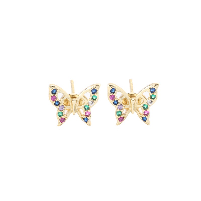 Fashion insect earrings with micro inlaid colored zircon butterfly earrings