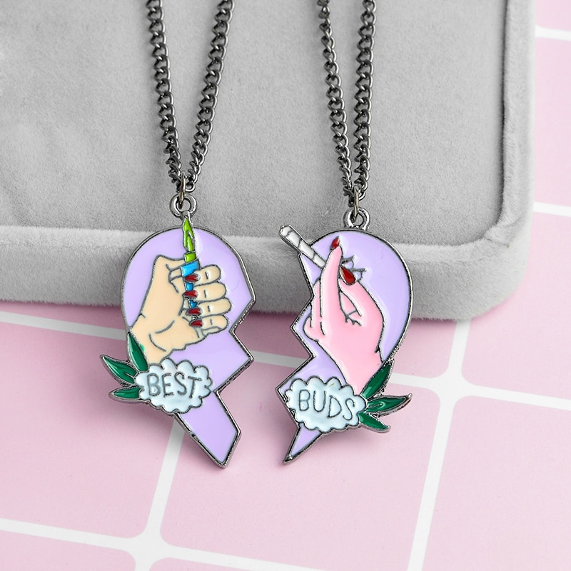 Heart shaped Best friends necklace BEST BUDS cigarettes and lighters heart puzzle pendant necklace BFF jewelry BFF necklace