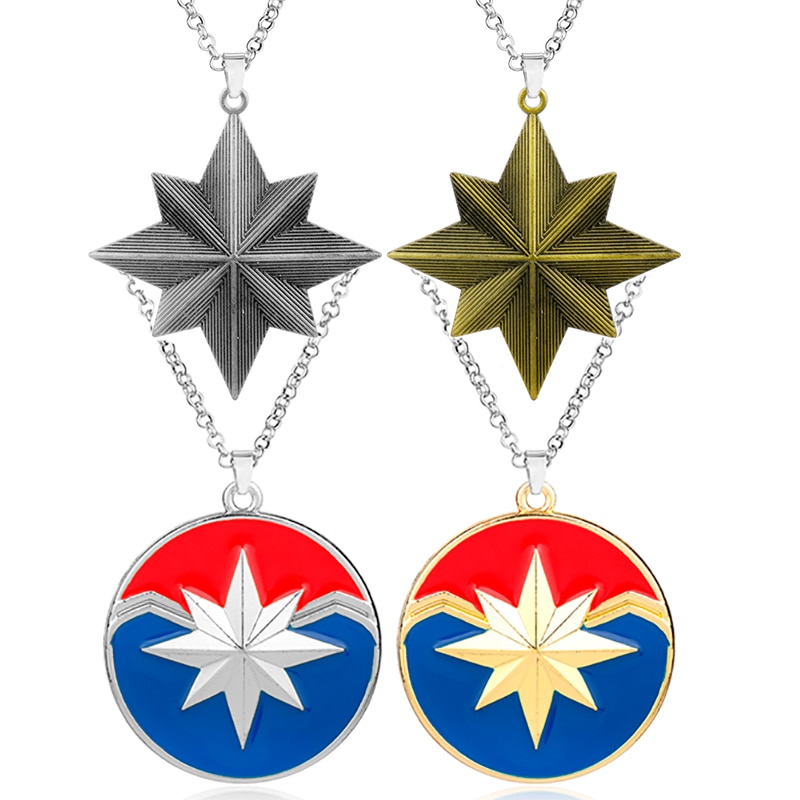 Marvel Necklace Gold Sliver Star Pendant Necklace Chain Movie Cosplay Accessories