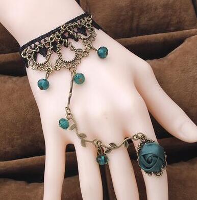 Women’s Bracelet Retro Flower Vine Spirit Crystal Lolita Temperament Lace Bracelet With Ring Jewelry