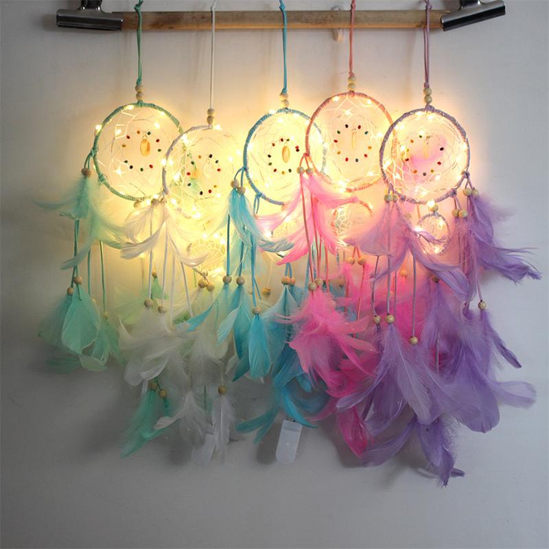 Dream Catcher LED Lighting Feather Dreamcatcher Girl Room Bell Bedroom Romantic Hanging Decoration