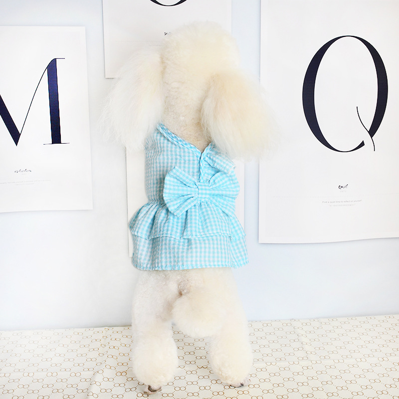 Spring And Summer Thin Breathable Puppy Dog Bow Princess Skirt Than Bear Small Dog Pet Two-Legged Clothes