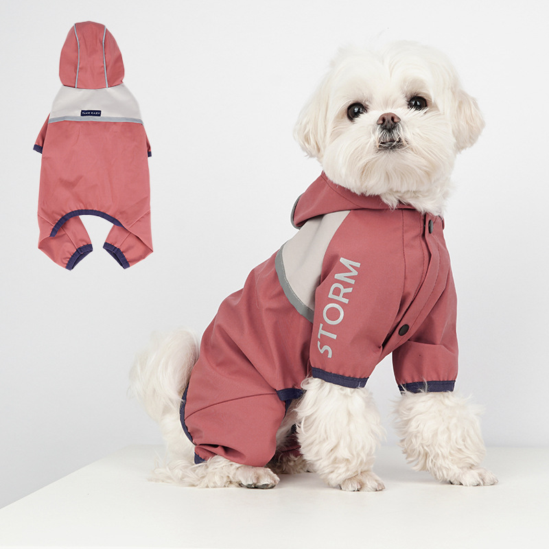 Pet Dog Clothing Rainproof Breathable Portable Reflective Four-Legged Raincoat Reflective Nightwear