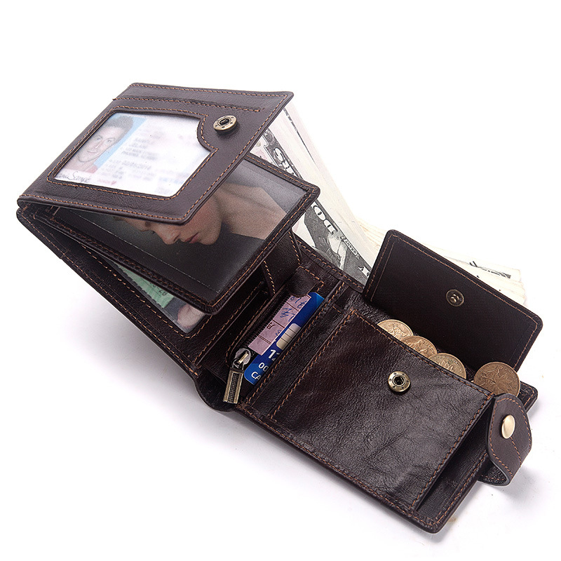 Men’s Genuine Leather Wallet Multi-Card Anti-Tape Mirror Window Id Bag Men’s Bag Coin Pocket