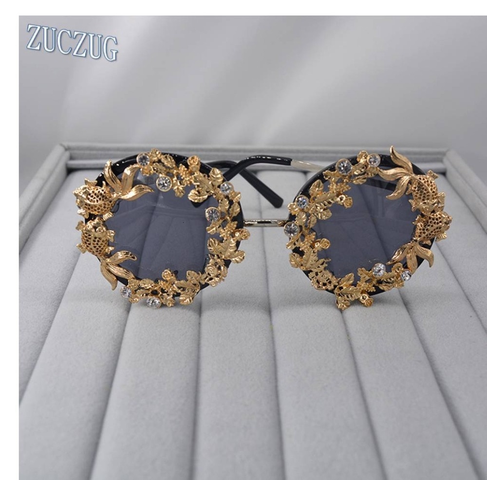 Super Luxury Baroque Sunglasses Women Metal Flower Vintage Eyewear Brand Design Sun Glasses Outdoors Casual Fashion Accessories