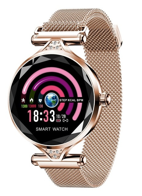 H1 Women Fashion Smart Watch Blood Pressure Heart Rate Monitor Fitness Tracker Bracelet Smartwatch Diamond Flower Color Screen