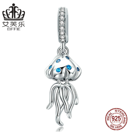 Avelle Original Beaded Ocean Collection Sterling Silver Jellyfish Pendant S925 White Gold Plated Charm DIY Bracelet Accessories