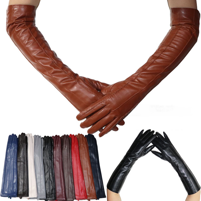 47CM velvet lMulticolor women’s gloves,50cm long leather gloves,sheepskin women’s leather gloves,Keep warm women’s winter gloves