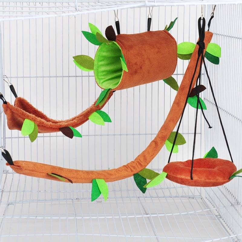 Hamster Hammock Leaf Drill Tube Cableway Round Swing Squirrel Honey Bag Glider Plush Hammock Five Piece Set