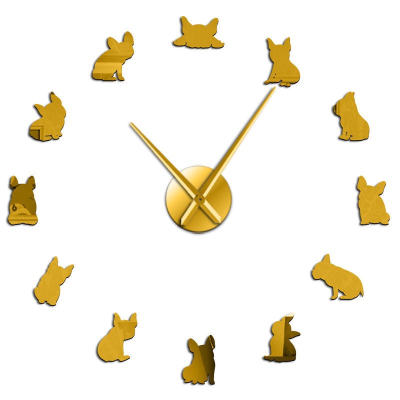 Frameless DIY Silent Acrylic Wall Clock French Bulldog Style Large Wall Clock Living Room Home Decoration Clock