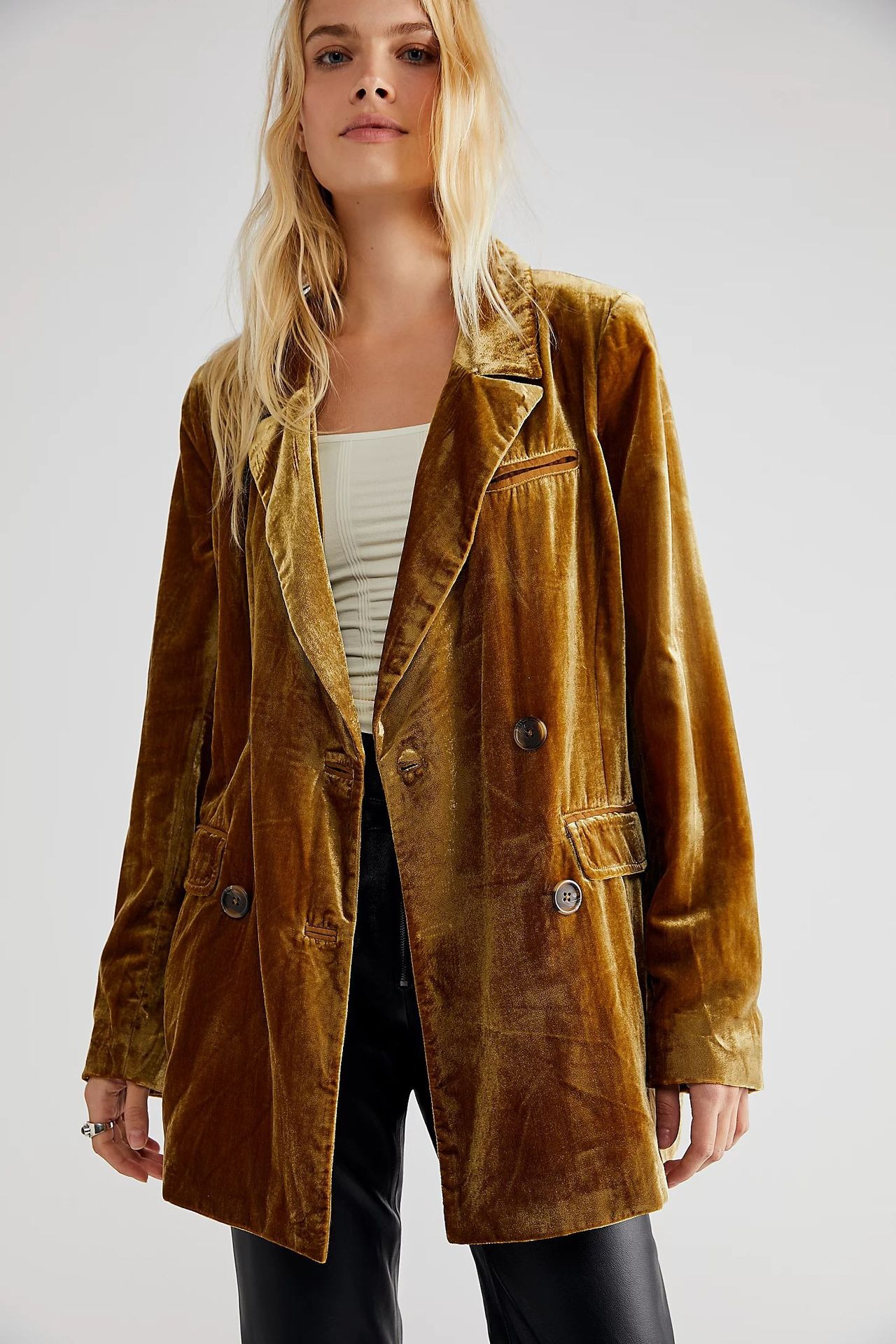 New Golden Velvet Jacket Split Suit Coat Instagram Popular Women’s Top