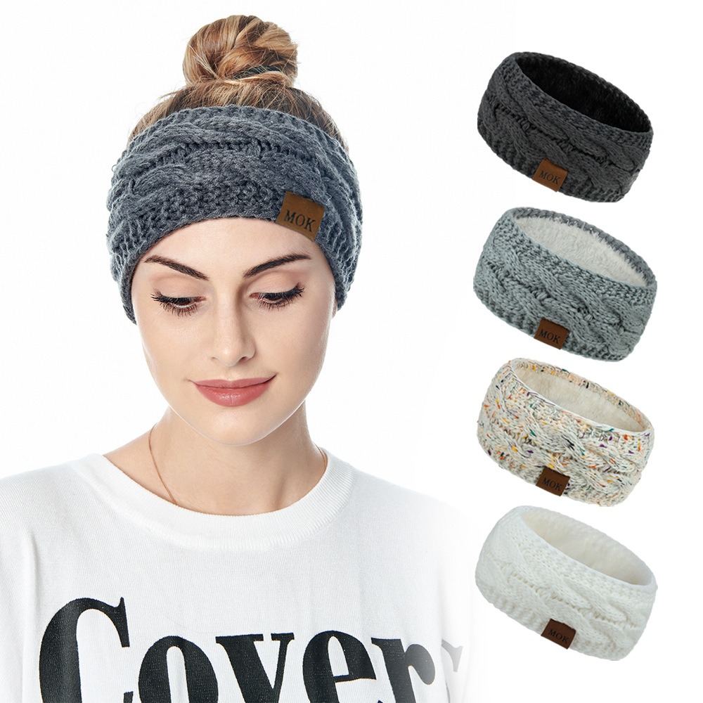 MOK New Hair Accessories Autumn and Winter Plush Woolen Knitted Hair Band Sports Headband Ear Protector 12 Color