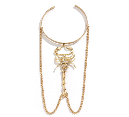 Vintage Punk Scorpion Tassel Chain Ring Bracelet Sets for Women Men Gothic Crystal Ring Connected Finger Charm Bracelets Jewelr