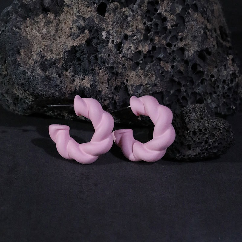 Simple solid color c-shaped Fried Dough Twists earrings - Image 9