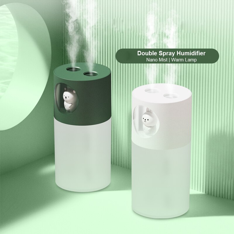 New Cute Pet Humidifier Double Spray Air Humidifier USB Ultrasonic Aroma Diffuse Air Mist Maker Humidificador with Romantic Lamp