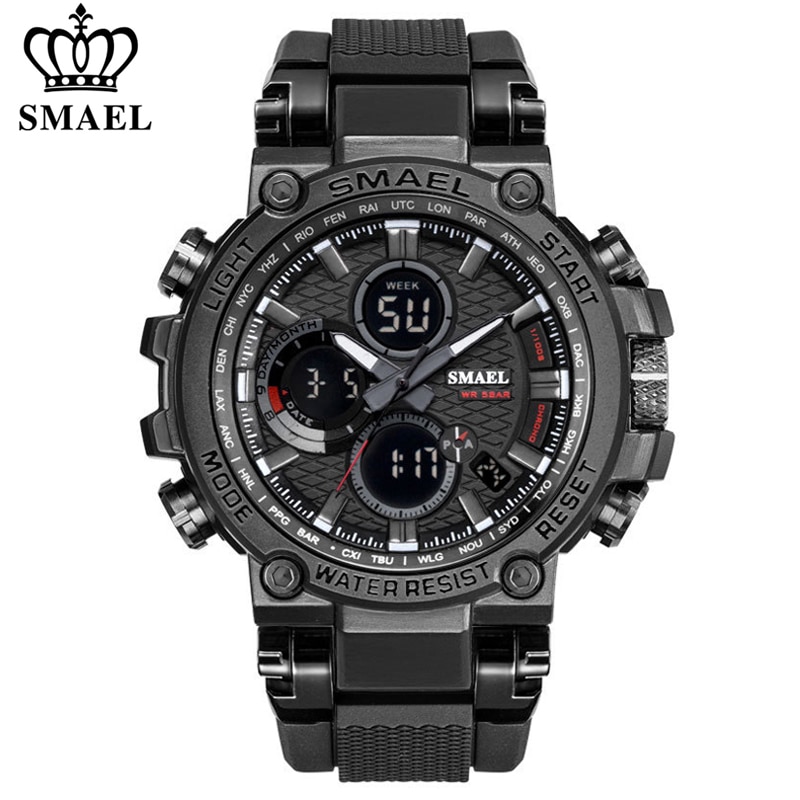SMEAL 1803 Men Sport Watches Digital Double Time Chronograph Watch Mens LED Chronometre Week Display Wristwatches montre homme Hour