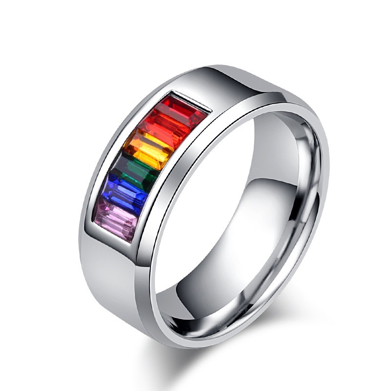 Titanium Steel Gay Lesbian Ring Rainbow Flag Gay Finger Ring Couple Hand Jewelry