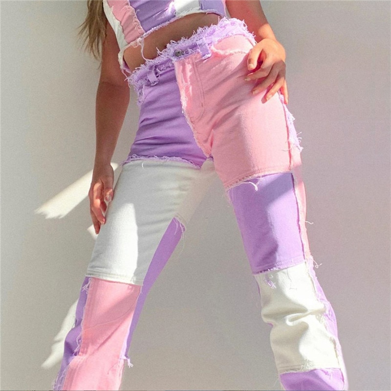 Thrift Patchwork Contast Hip Hop Trousers Women