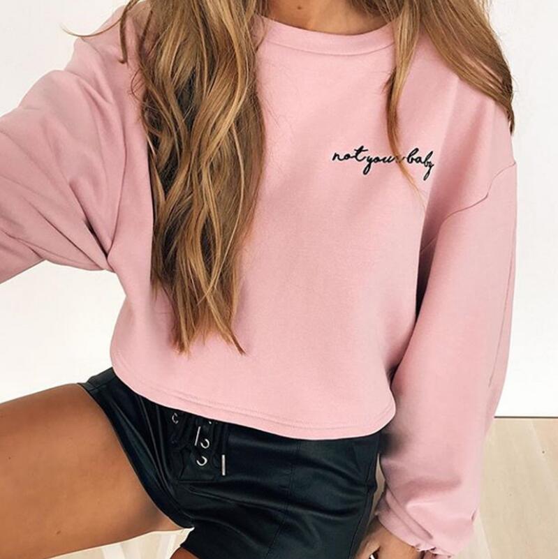 Hugcitar Letters Embroidery Sweatshirt Long Sleeve Women Crop Top