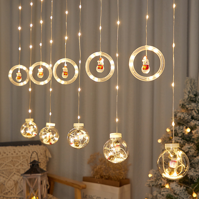 Led Christmas Curtain Lamp String Bedroom Holiday Decoration Wishing Ball Ring Remote Control Snowman Christmas Tree Led Lamp