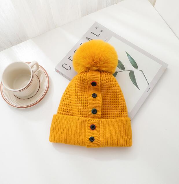 Fashion Autumn And Winter New Five-Breasted Woolen Hat Wild Cape Capless Warm Knitted Hat With Fur Balls