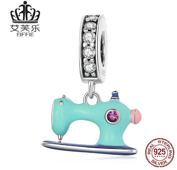 Avele 925 Sterling Silver Sewing Machine Pendant Bracelet Mint Green Drop Oil Zircon Simple Cross-border Pendant SCC2224