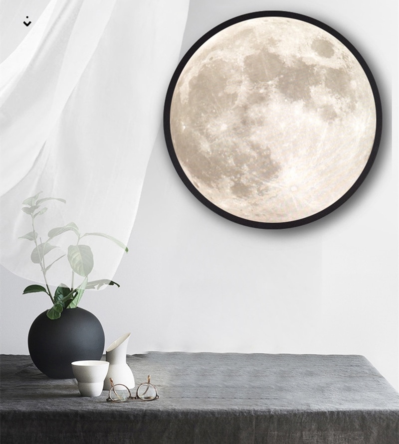 LED Mirror Moon Lamp Mercury Lamps Romantic Makeup Wood Frame Hanging Mirror Girl Gift Bedroom Decor