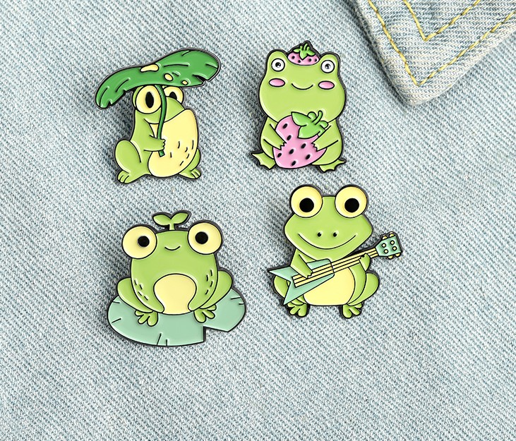 Quack Quack Enamel Pin Custom Frog Lotus Leaf Brooches Bag Lapel Pin Cartoon Animal Badge Jewelry Gift for Kids Friends