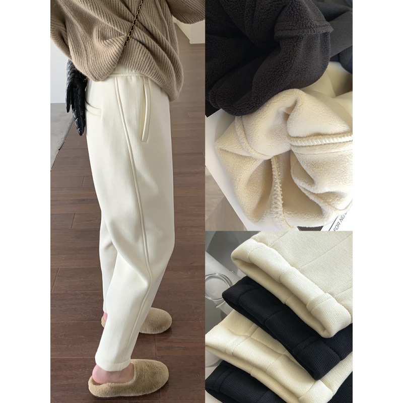White Plush Thickened Casual Sanitary Pants For Women