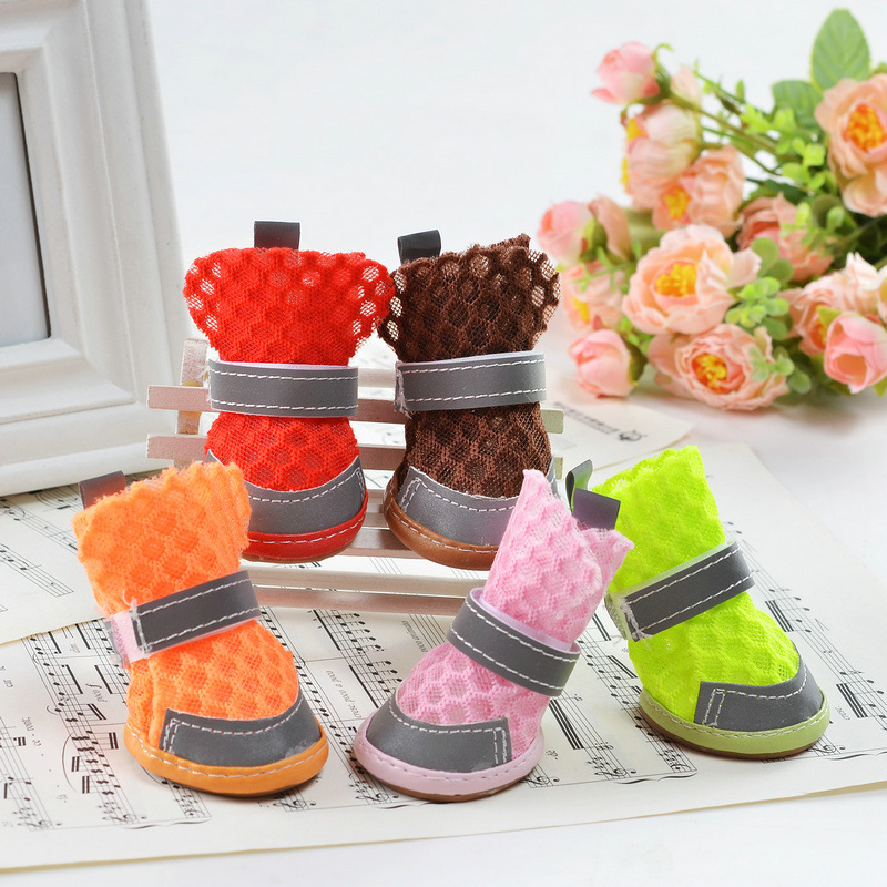 Summer Breathable Non-Slip Pet Shoes Reflective Mesh Hollowed Out Comfortable Than Bear Small Dog Foot Cover Dog Supplies