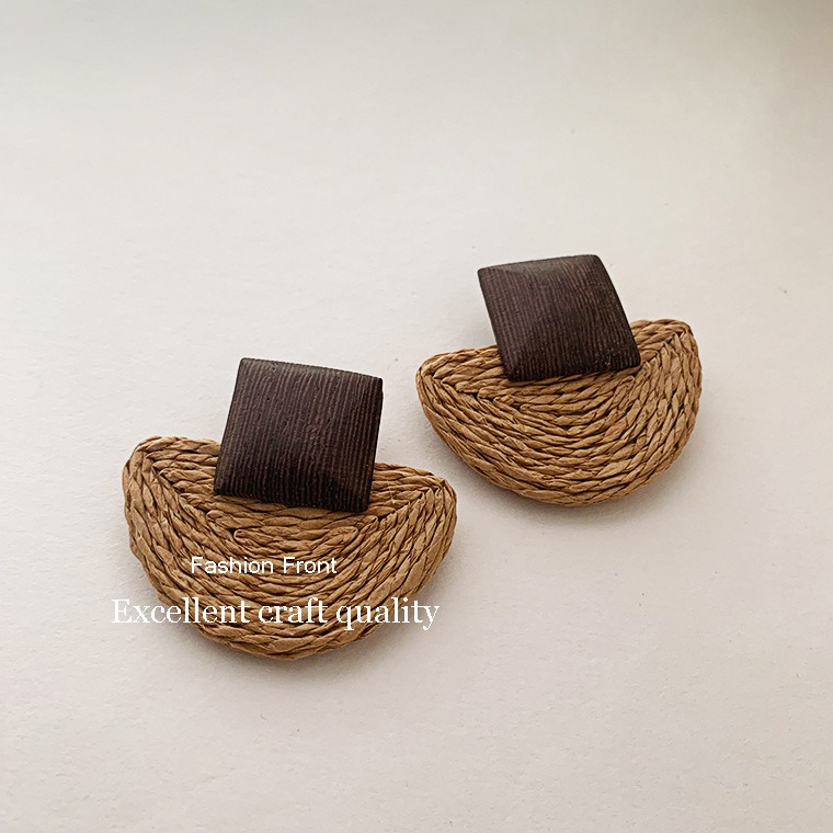 Wooden Retro Mori Geometric Earrings Earrings Simple Versatile Temperament Long Braided Earrings