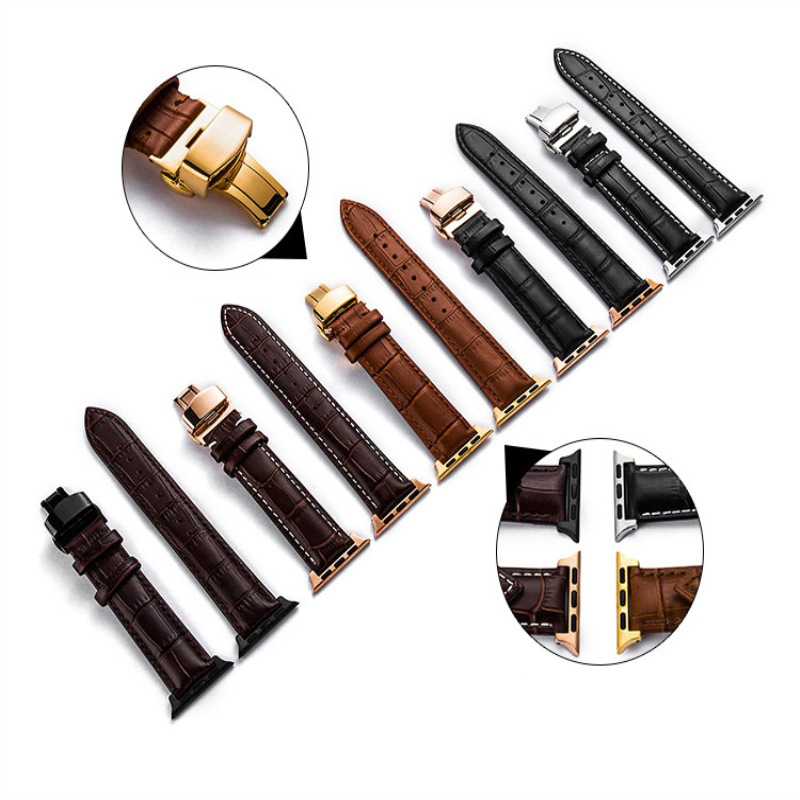 Apple Watch Strap Apple Watch 1-5 First Layer Cowhide Leather Strap Double Press Butterfly Buckle Watch Strap