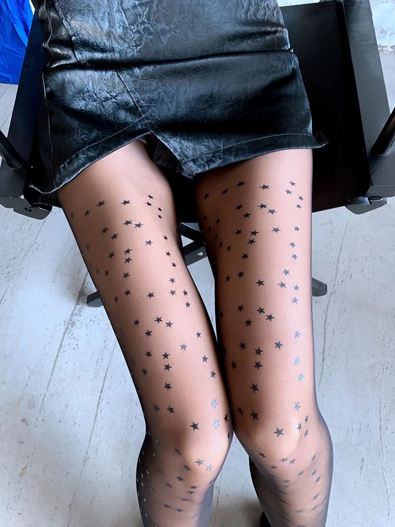 Printed letters anti-stripping silk arbitrarily cut black stockings sexy all over the sky with stars ultra-thin beautiful leg socks for autumn and winter