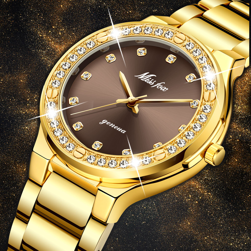 MISSFOX 2742 Elegant Woman Watch Luxury Brand Female Wristwatch Japan Movt 30M Waterproof Gold Expensive Analog Geneva Quartz Watch
