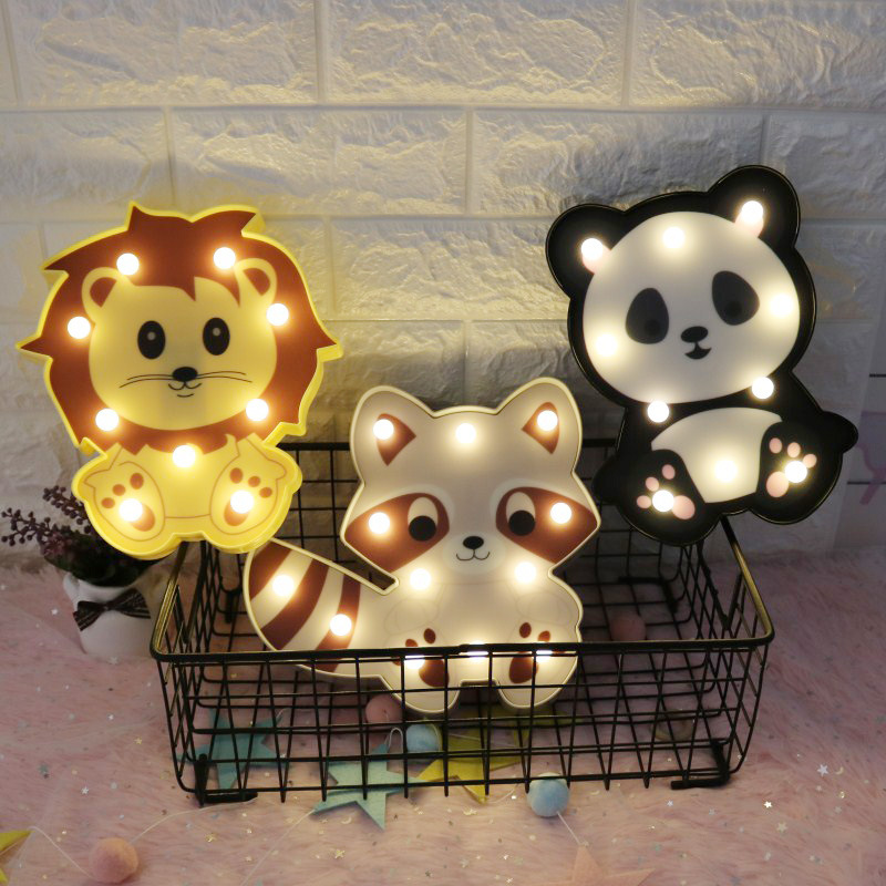 Ins Cute Animal Lion Panda Raccoon Decorative Modeling Lamp Cartoon Children’s Room Living Room Decoration Night Lamp