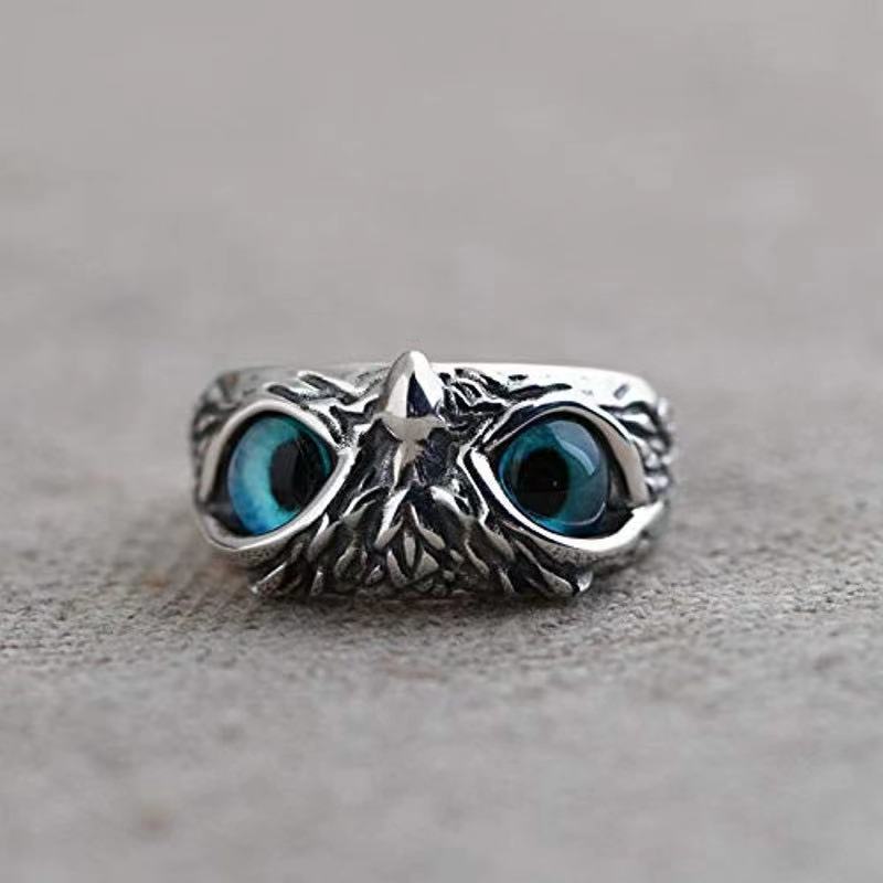 New Vintage Alloy Blue Eyes Owl Ring Adjustable Jewelry