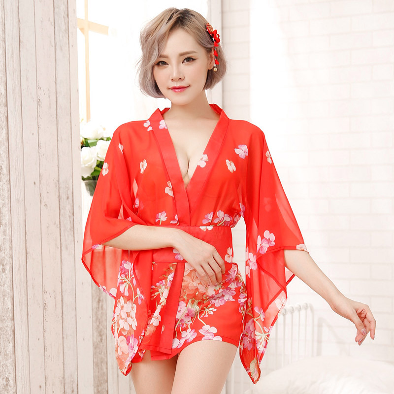 Sexy Japanese Printed Kimono Cosplay Uniform Suit Women’s Erotic Lingerie Plus Size
