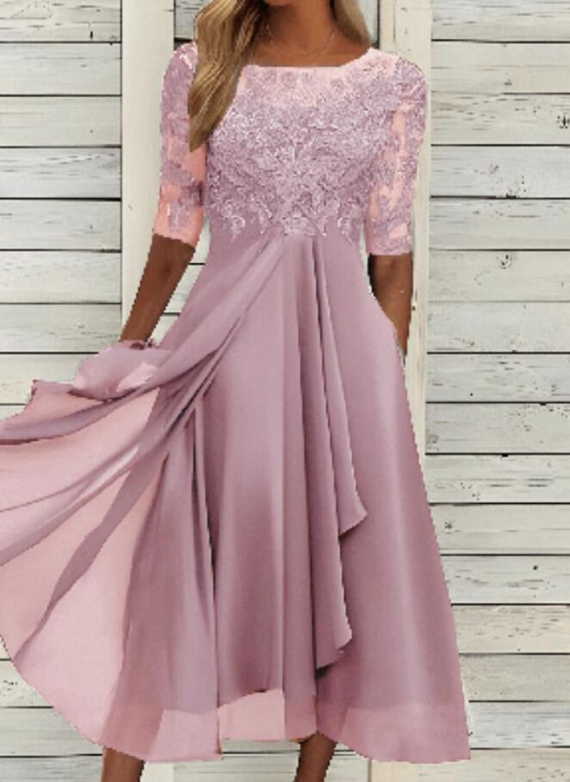 Dress chiffon patchwork lace hollow out long dress