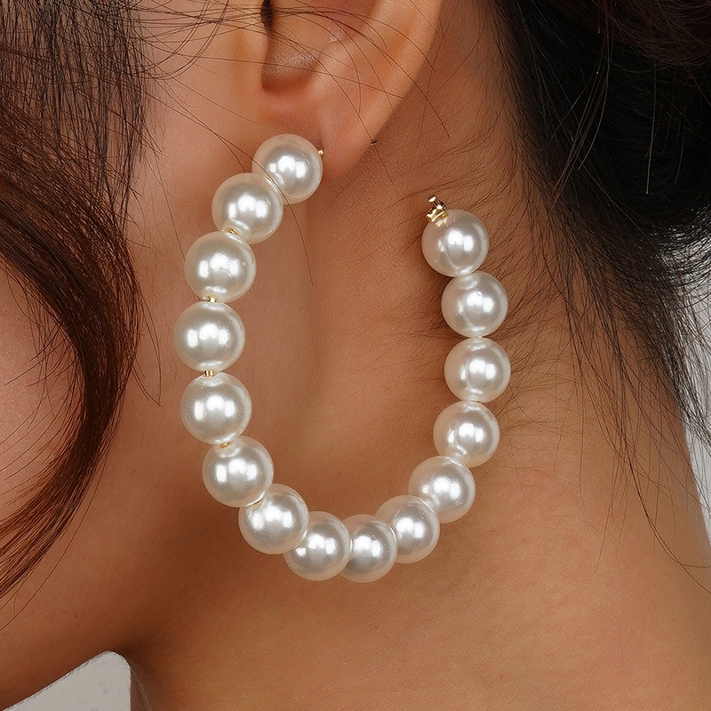 Large Circle Pearl Earrings Ladies Pearls Wedding Jewelry for Women