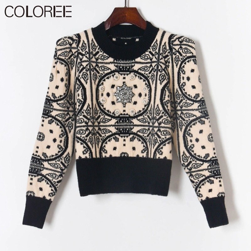 Vintage Jacquard Beading Sweaters for Women