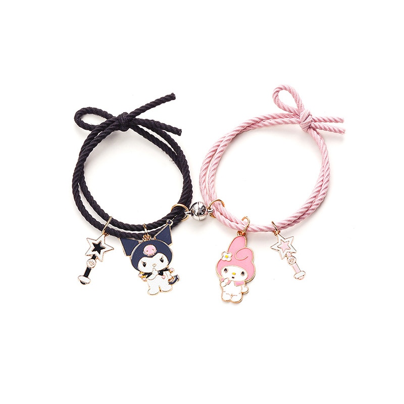 2pcs / Set Magnet Attracts Couple Bracelet Cute Cartoon Charm Jewelry Adjustable Elastic Rope Bracelets Lover Gift for Women Men