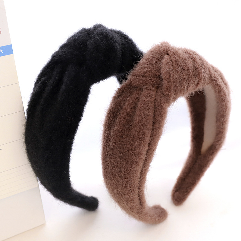 Autumn And Winter Woolen Mink Hair Hoop Knot Headband Hair Clip Girl Street Hair Ornament R86