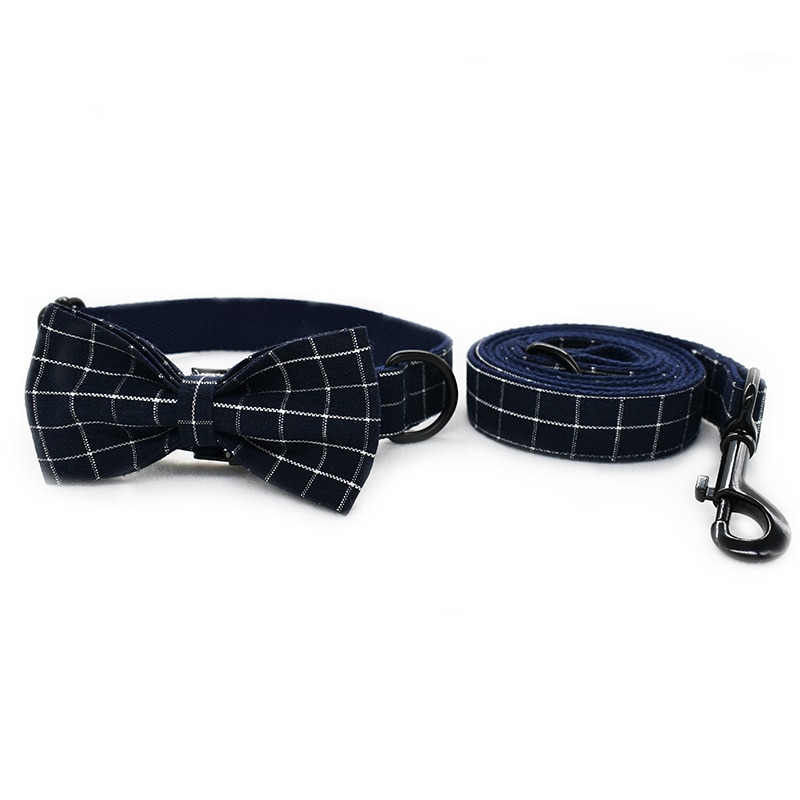 Cat and Dog Collar with Bowtie – Navy Blue Plaid Bowtie,Soft and Comfortable,Adjustable Bowtie Collar